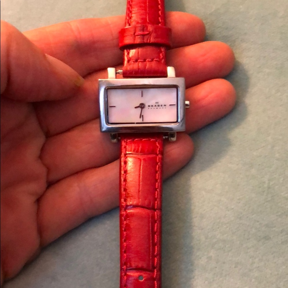 Skagen wristwatch with red band